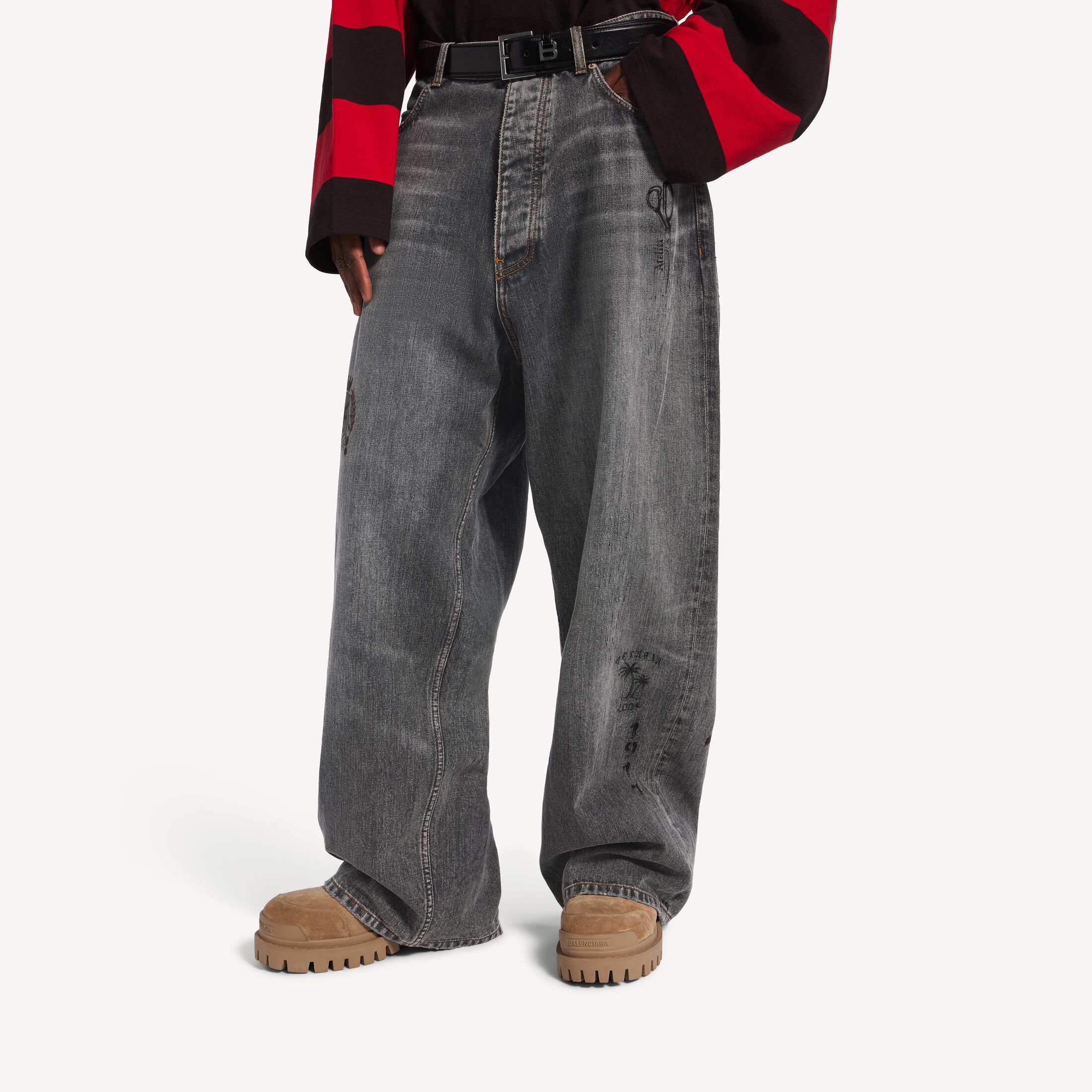 Men's Tattoo Baggy Pants in Dark Grey 3