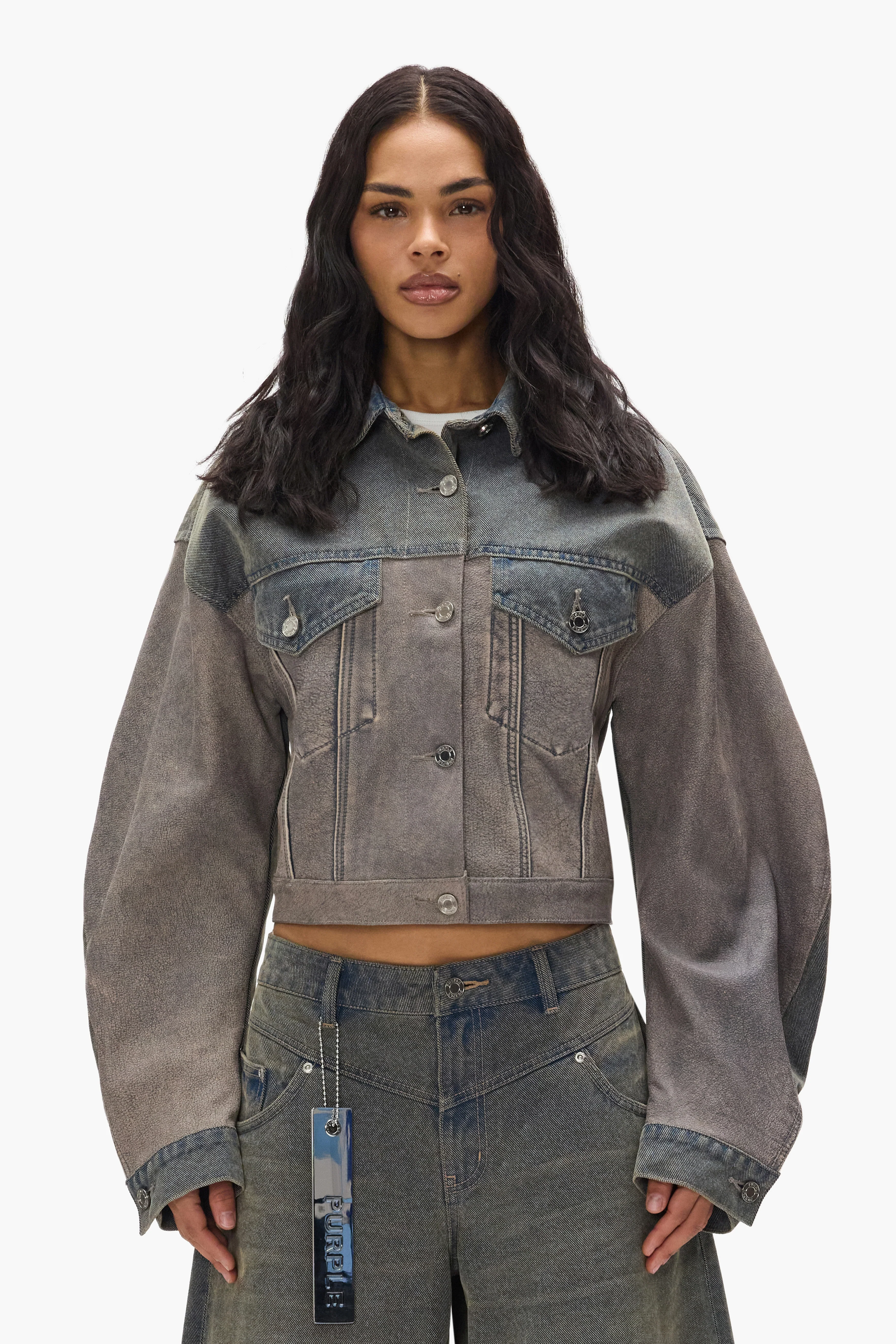 Mixed Denim & Leather Jacket by Purple Brand