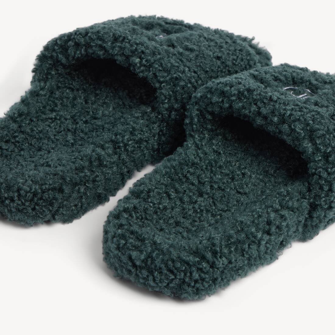 Men's Furry Open Mule in Bottle Green 2