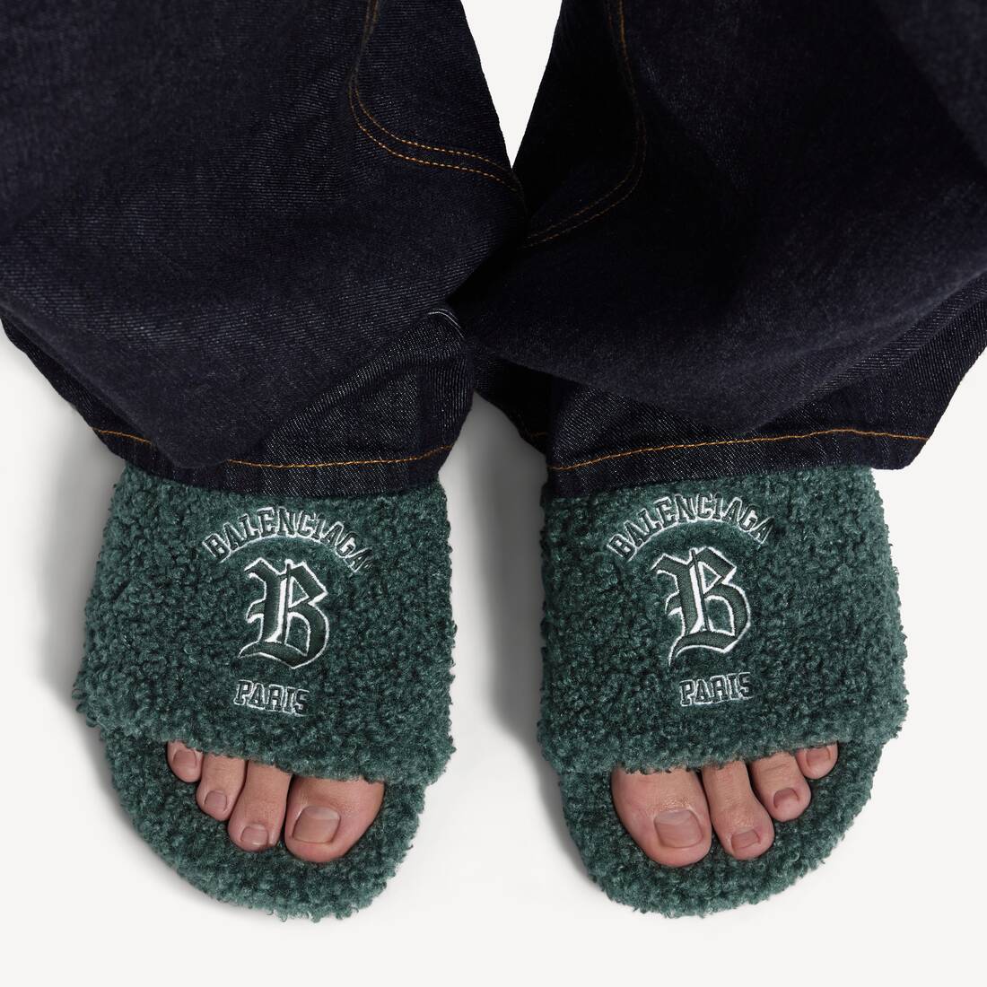 Men's Furry Open Mule in Bottle Green 5