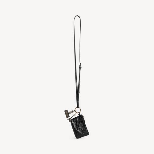 Women's Le City Phone Strap With Pouch in Black by Balenciaga